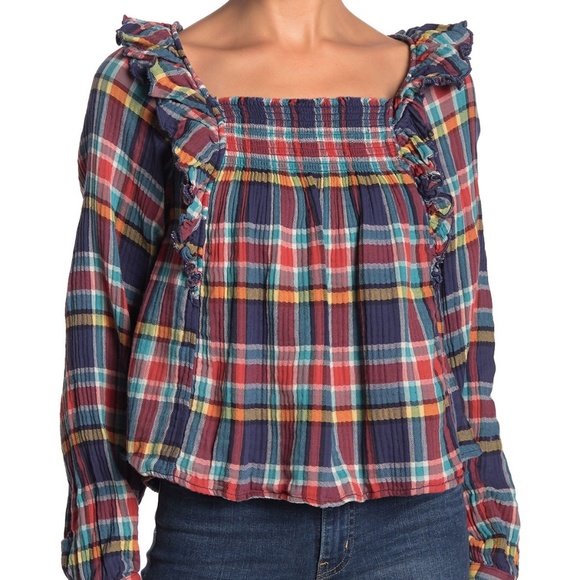 NEW Free People Siena Plaid Ruffled Pullover - Picture 11 of 12